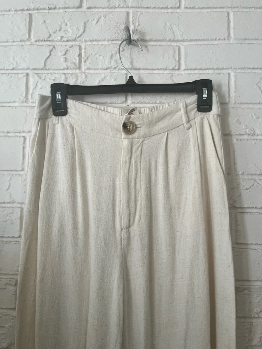 Indero Cream Wide Leg Pleated Trousers - High Rise Linen Blend - Size L - Picture 5 of 6